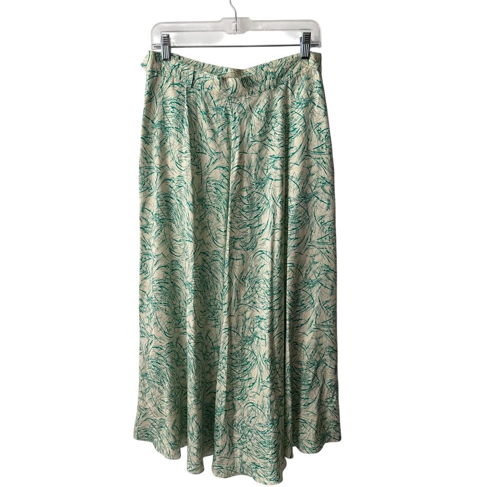 Silk Midi Skirt White Green Abstract Woodland Fairy Capsule Old Money Luxury 14